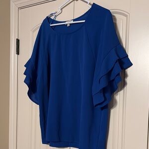 Umgee Sapphire Blue Ruffle Sleeve Blouse